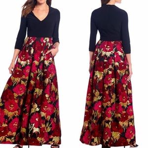 Eliza J Jacquard Floral Print Ballgown